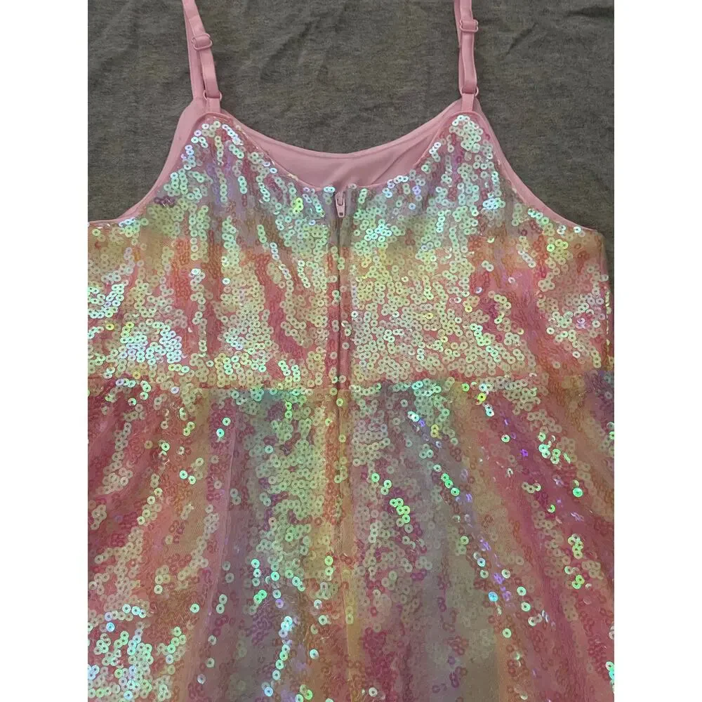 New Zunie Girls Size 12 Pink Purple Yellow Sequin Sleeveless Dress